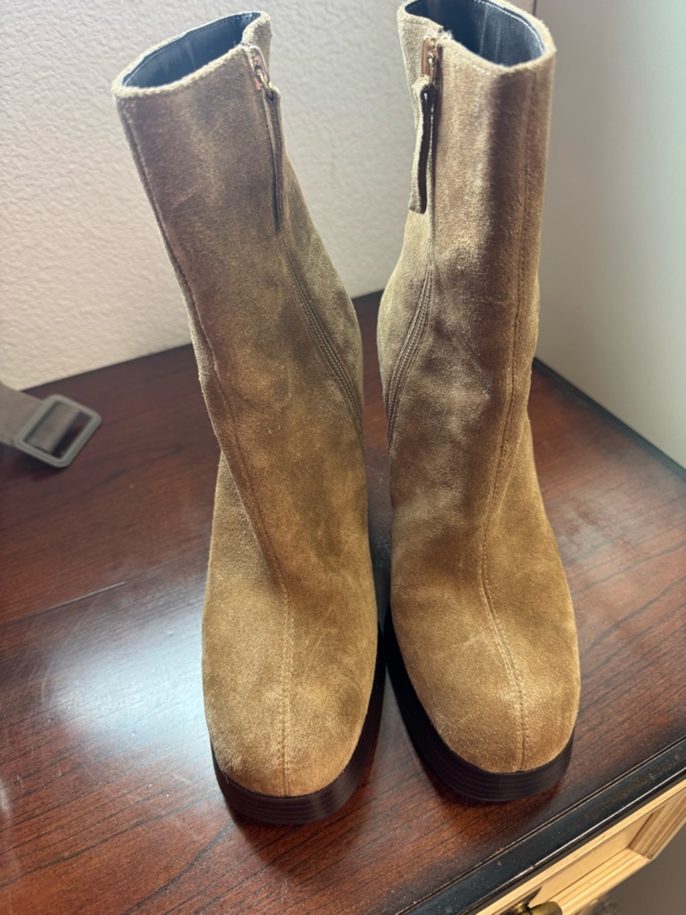 Zara Suede Platform Ankle Boots in Brown